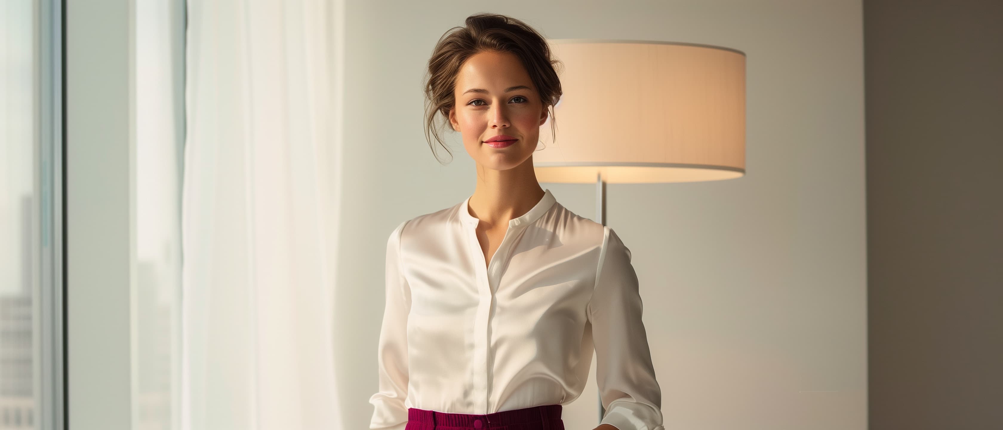 Executive woman in white silk blouse