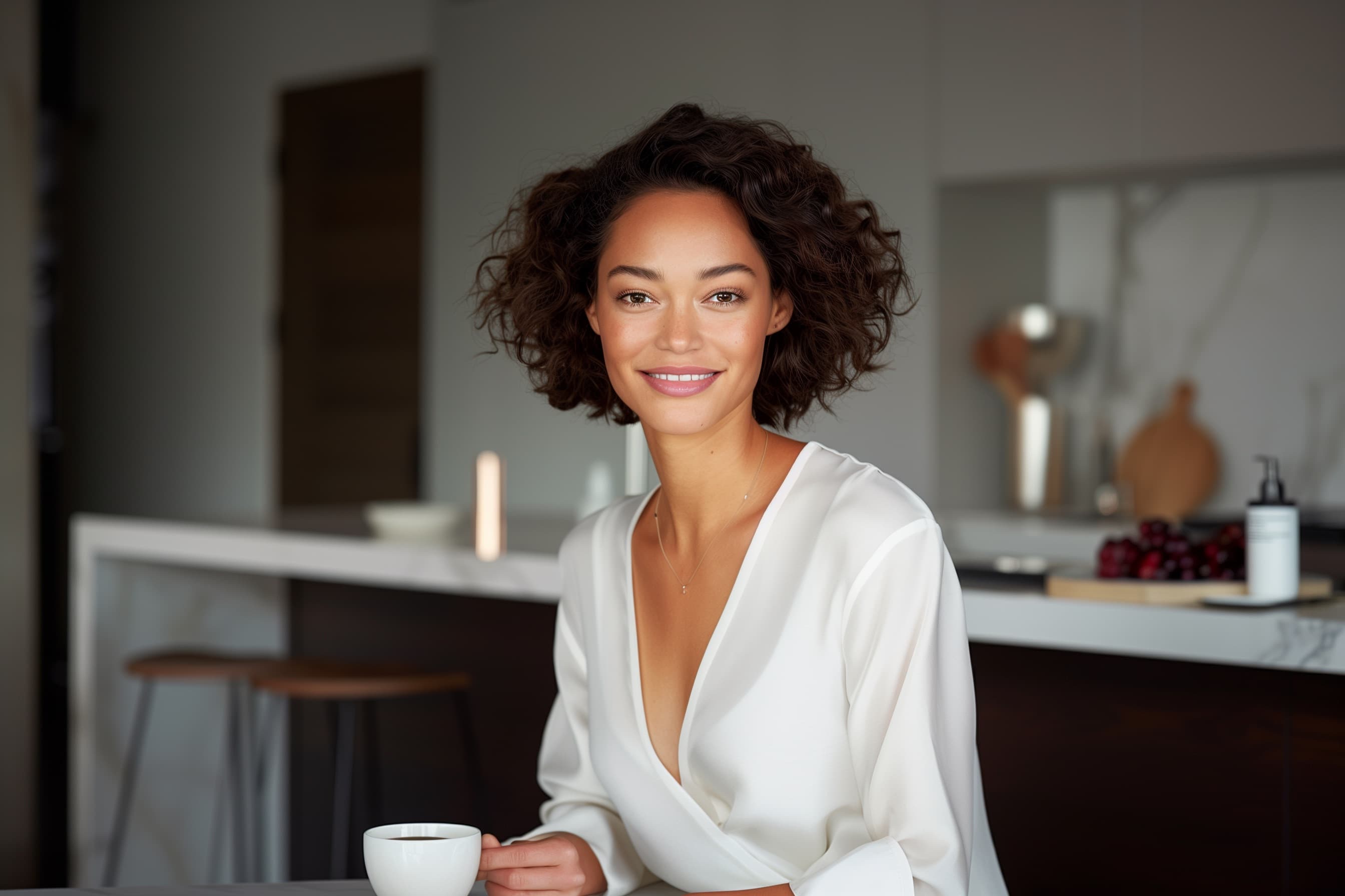 Woman at kitchen island